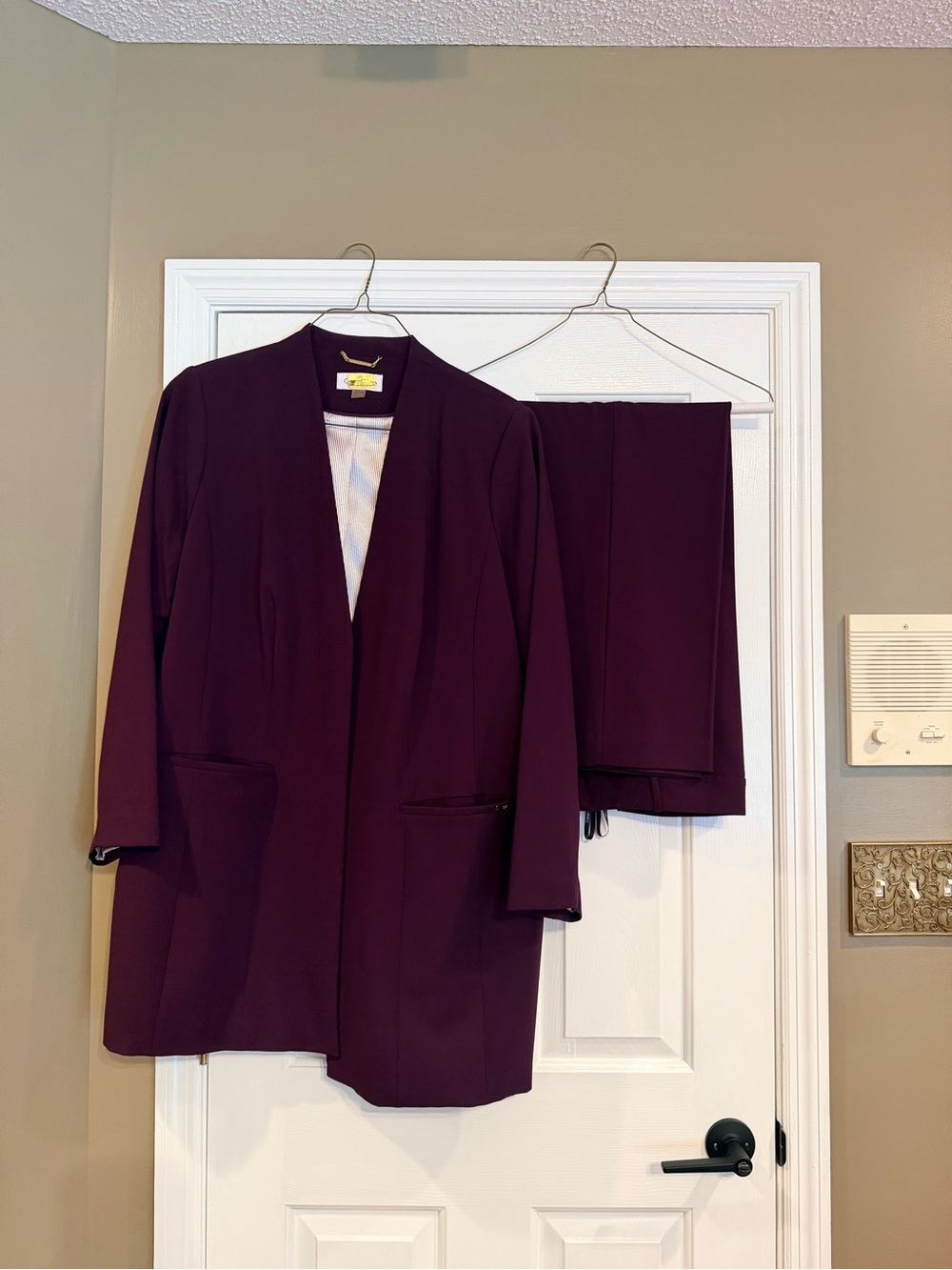 Women's Plum Long Blazer Jacket and Pants Set by Calvin Klein
